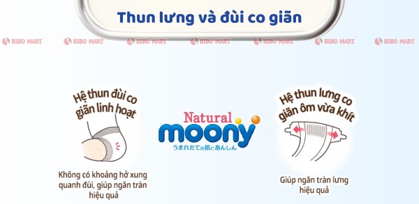 Bỉm Moony trắng dán size L với hệ thống thun co giãn 