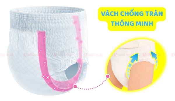 Vách chống tràn của tã quần Moony có khả năng ngăn trào vượt trội