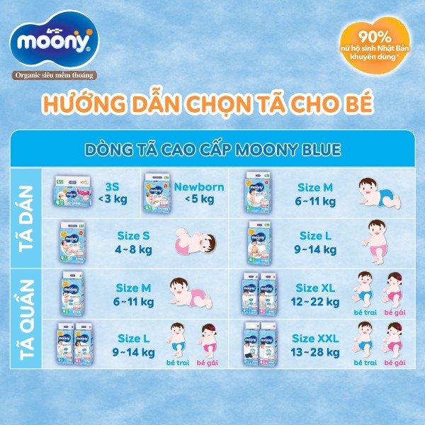 Hướng dẫn chọn size tã dán Moony size M