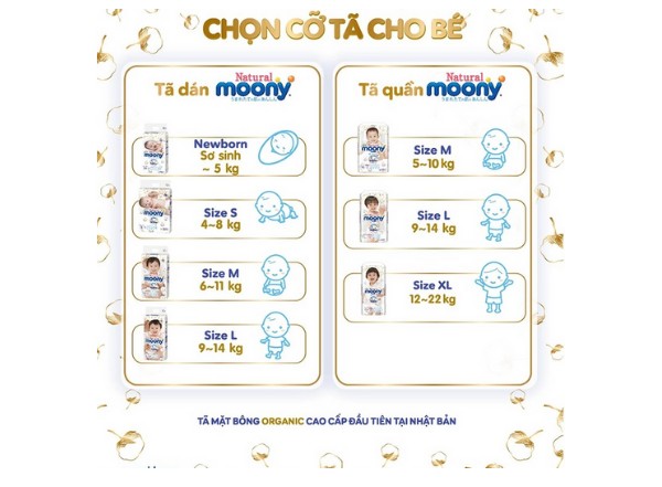 Hướng dẫn chọn size của bỉm Moony trắng