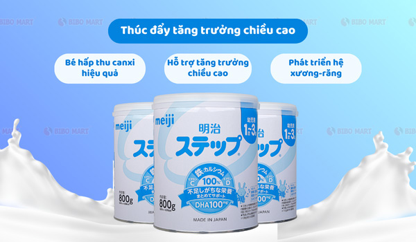 Lượng canxi gấp đôi so với Meiji số 0 hỗ trợ tăng chiều cao