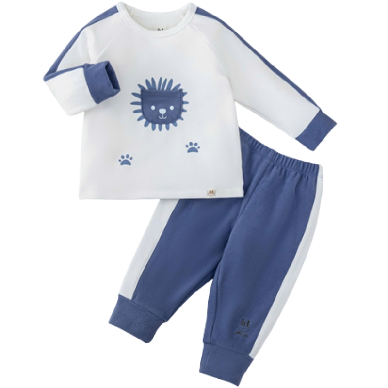 Bộ nhung DT in sư tử Little Love trắng xanh